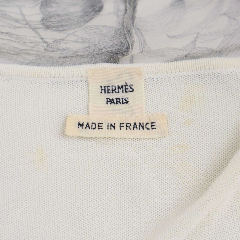 Hermes Silk Shawl Docking Rayon Knit Cardigan White 42