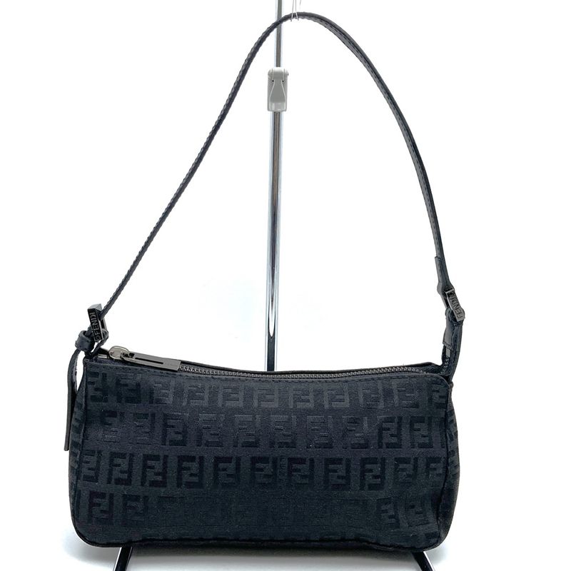 Fendi 8br249 Zucchino Accessory Pouch Mini Bag Canvas Leather Black Women