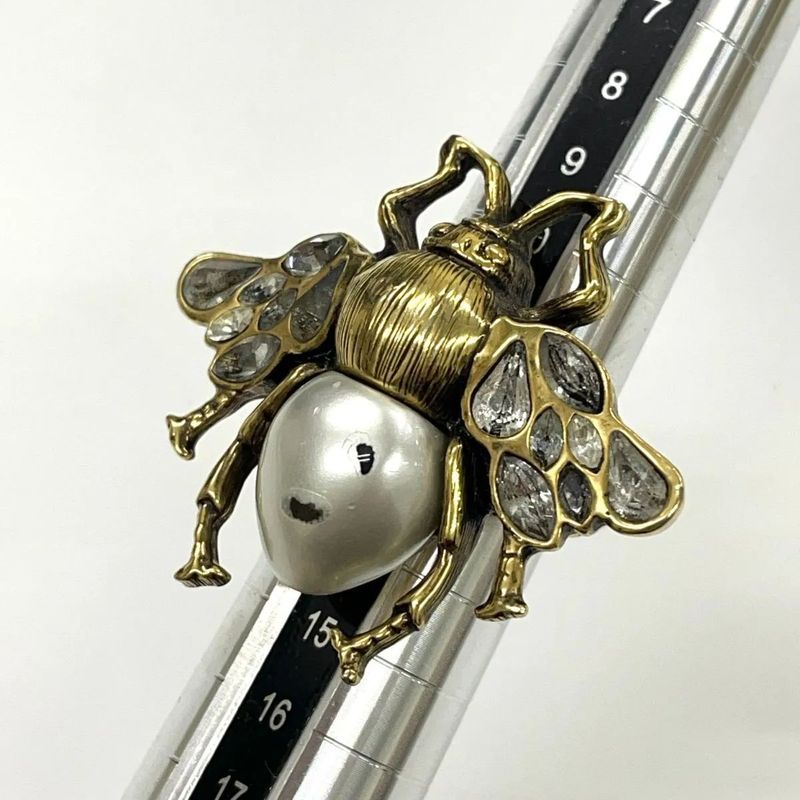 Gucci Bee Ring S (actual Size 12.5) GP X Rhinestone X Faux Pearl Gold Made In
