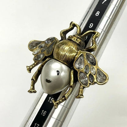 Gucci Bee Ring S (actual Size 12.5) GP X Rhinestone X Faux Pearl Gold Made In