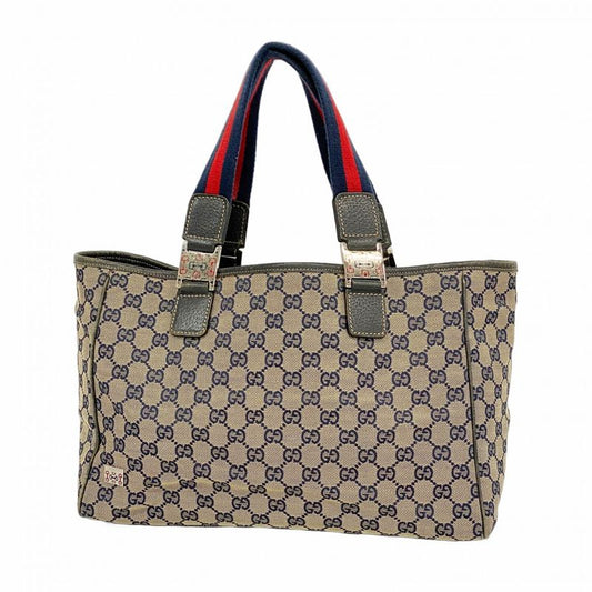 Gucci Tote Bag GG Canvas/sherry Line 145758 Canvas Beige Navy Red Silver