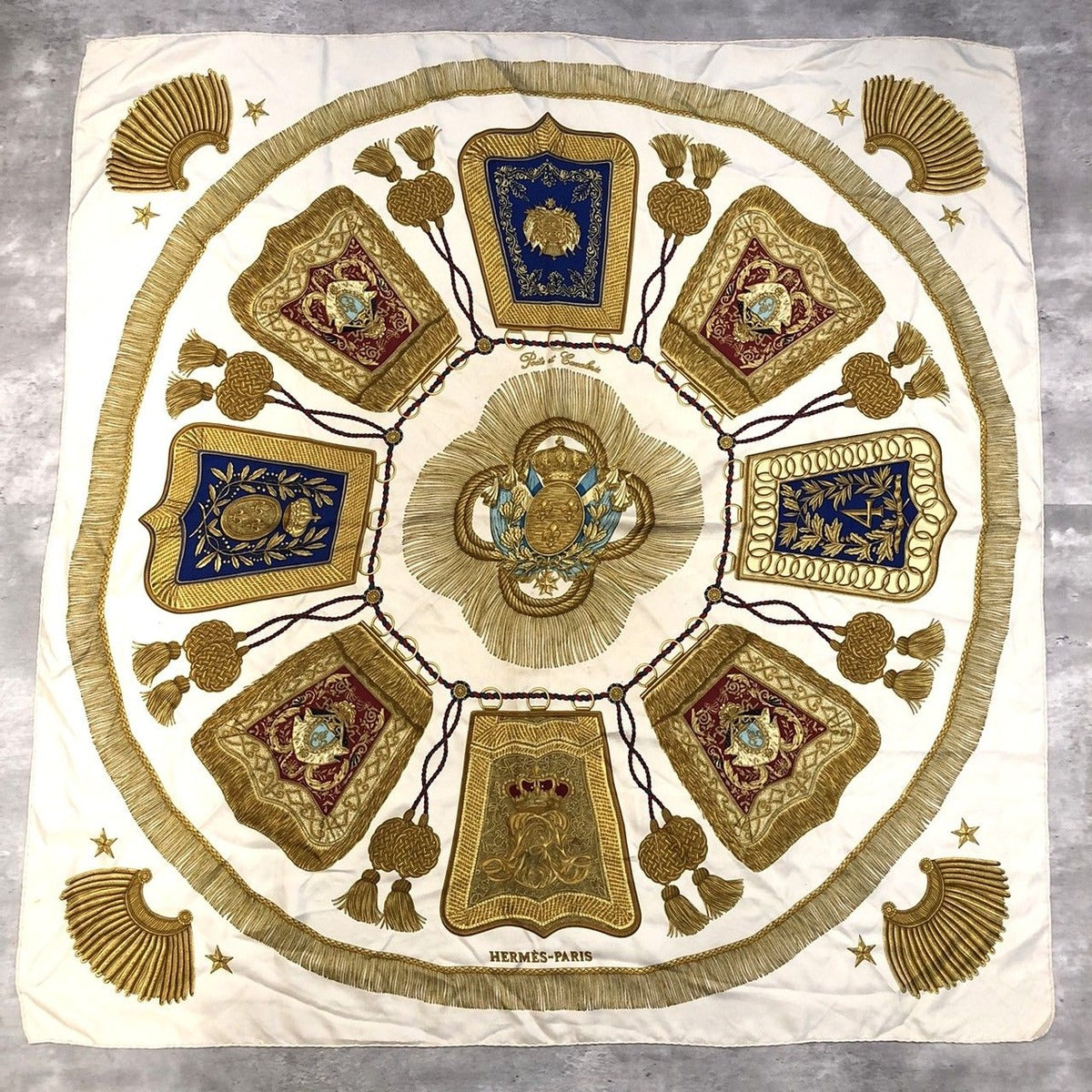 Hermes Carre 90 Poste Et Cavalerie Scarf Gold Silk