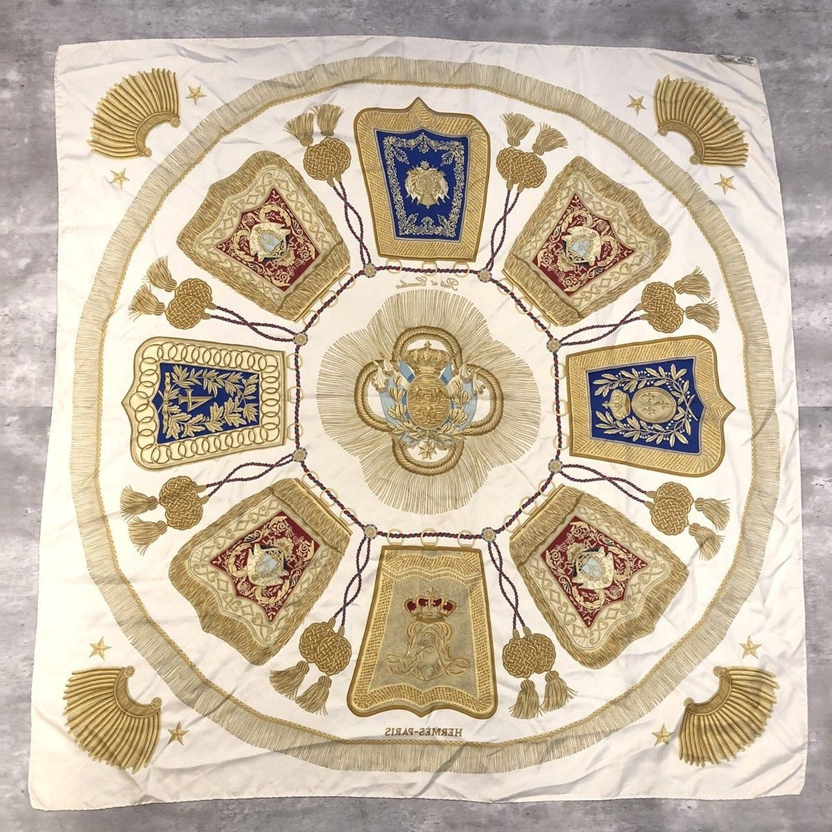 Hermes Carre 90 Poste Et Cavalerie Scarf Gold Silk — view 2