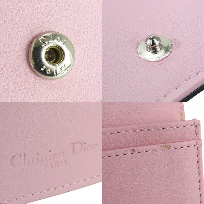 Christian Dior Card Case Cannage Leather Black Pink Business Card Holder Small