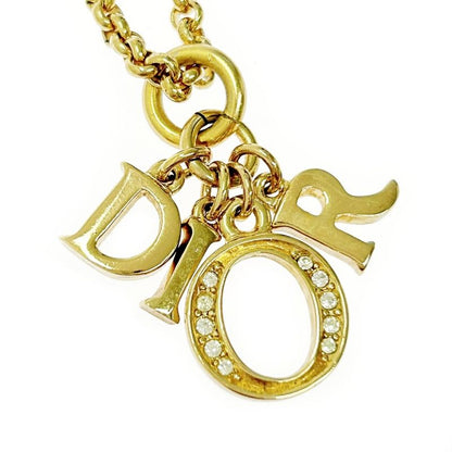 Christian Dior GP Rhinestone Dior Logo Necklace Women's Gold 363891 Necklace
