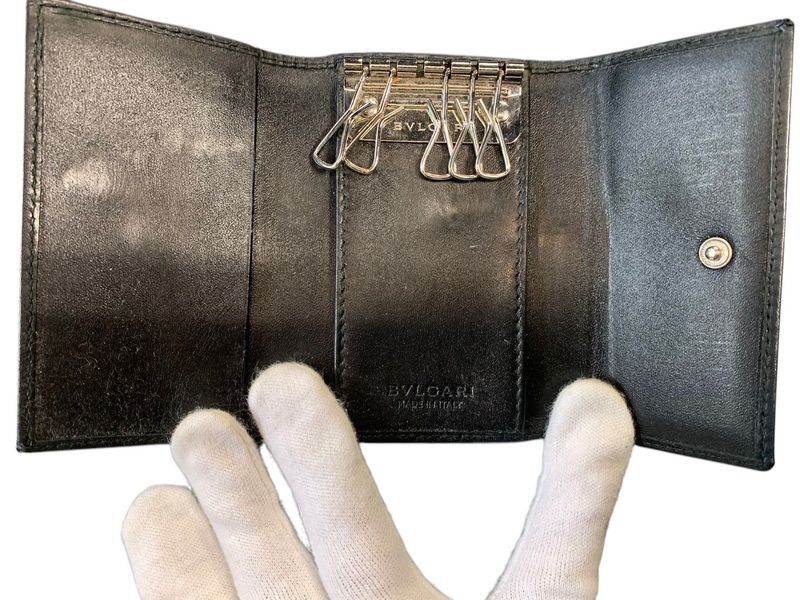 1991bvlgari Key Case 6-Stacks Weekend Silver Hardware Gray Pre-Owned