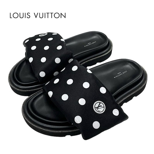 Louis Vuitton Pool Pillow Line Sandals Shoes Satin Black White Flat Sandals Dots