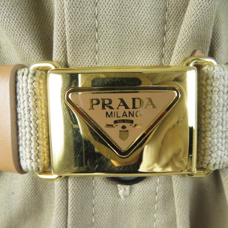 Prada 2023 P293ht Cotton Linen Triangle Logo Belted Short Sleeve All-in-one/jum