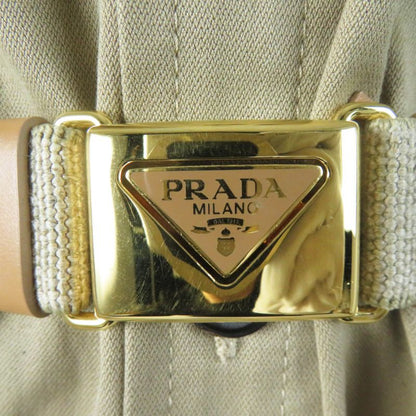 Prada 2023 P293ht Cotton Linen Triangle Logo Belted Short Sleeve All-in-one/jum