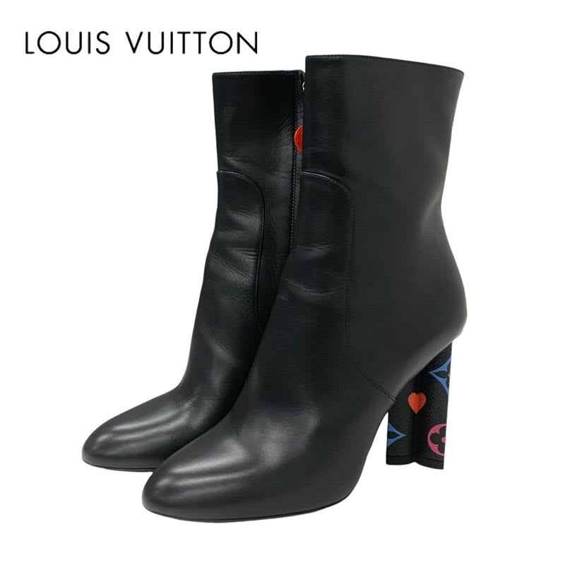 Louis Vuitton Silhouette Line Monogram Boots Short Shoes Leather Black