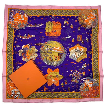 Hermes Carre 90 Large Scarf 100% Silk Ballade de Heian in the Garden
