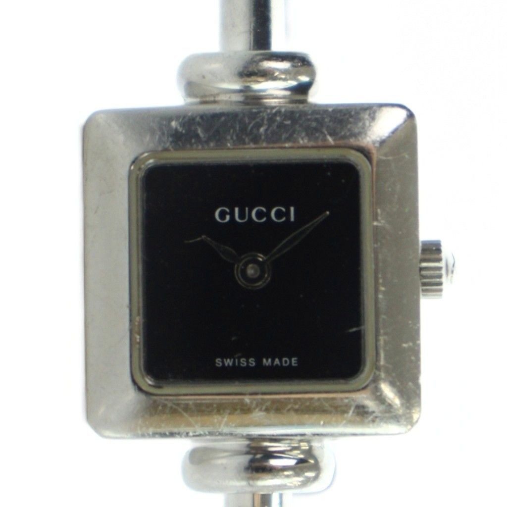 Gucci L Watch Quartz Bangle Black Dial Silver