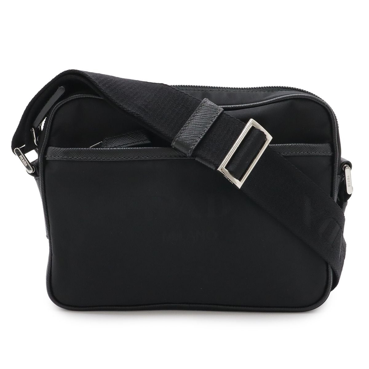 Prada Tessuto Saffian Triangle Logo Shoulder Bag Crossbody Nylon Leather Nero