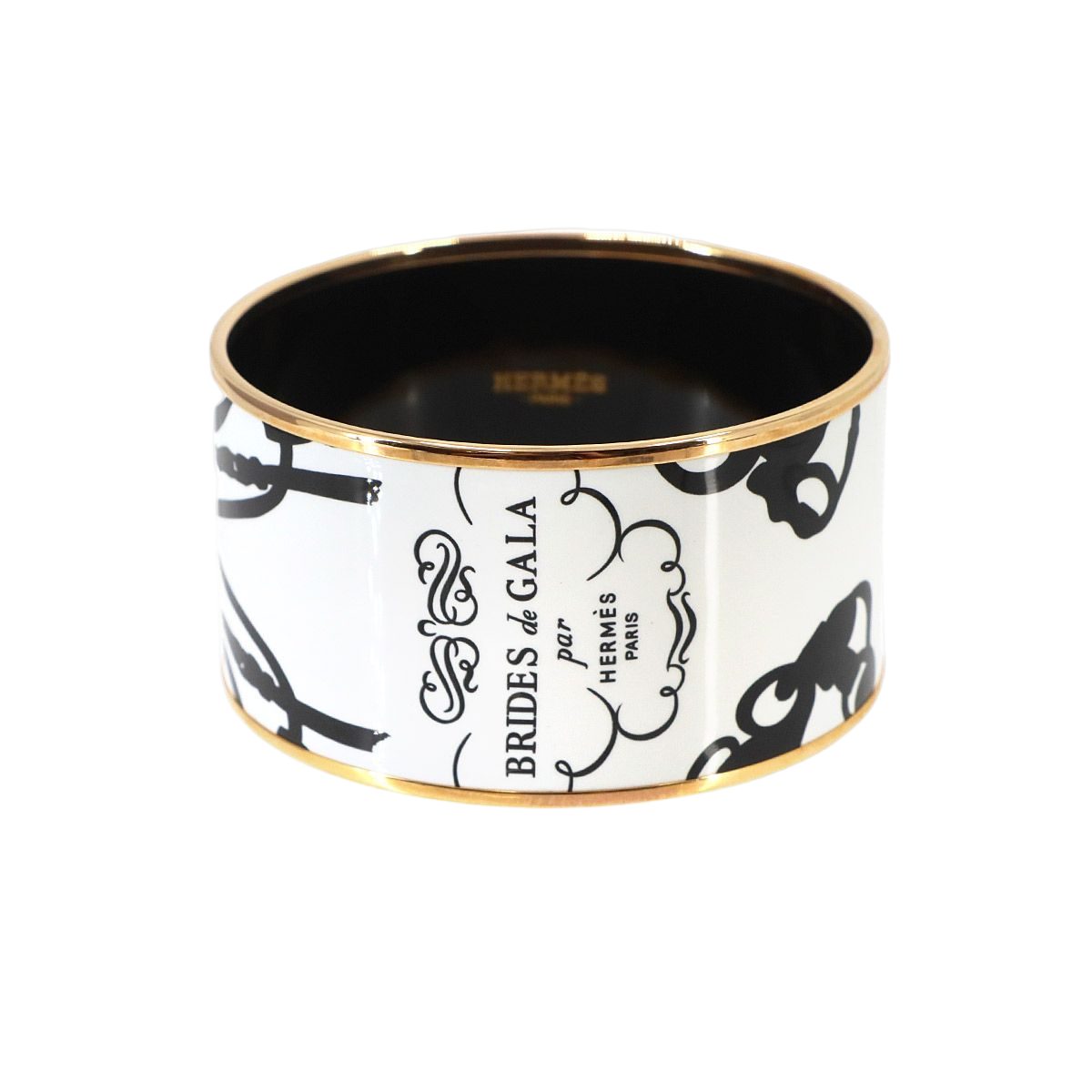 Hermes Enamel TGM Bangle Bracelet Black White Gold Email TGM