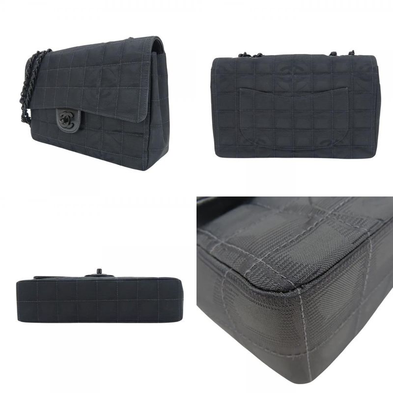 Chanel Shoulder Bag New Travel Line Jacquard Nylon Black Coco Mark 7th Shoulder