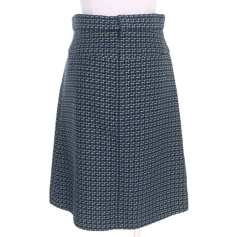 CHANEL P55951v38257 Lion Coco Button Cotton Tweed Skirt Navy Green Color 36