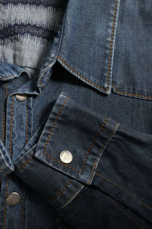 Gucci 260885 Xz509 Back Embroidered Western Denim Long Sleeve Shirt Men's 46