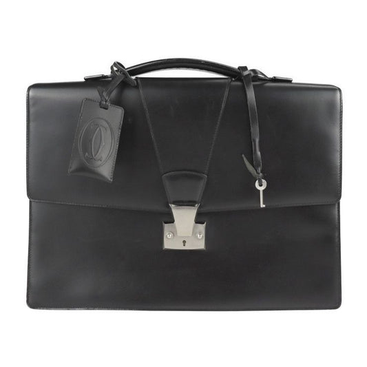 Cartier Business Bag Calf Leather Black Silver Hardware Pasha Briefcase