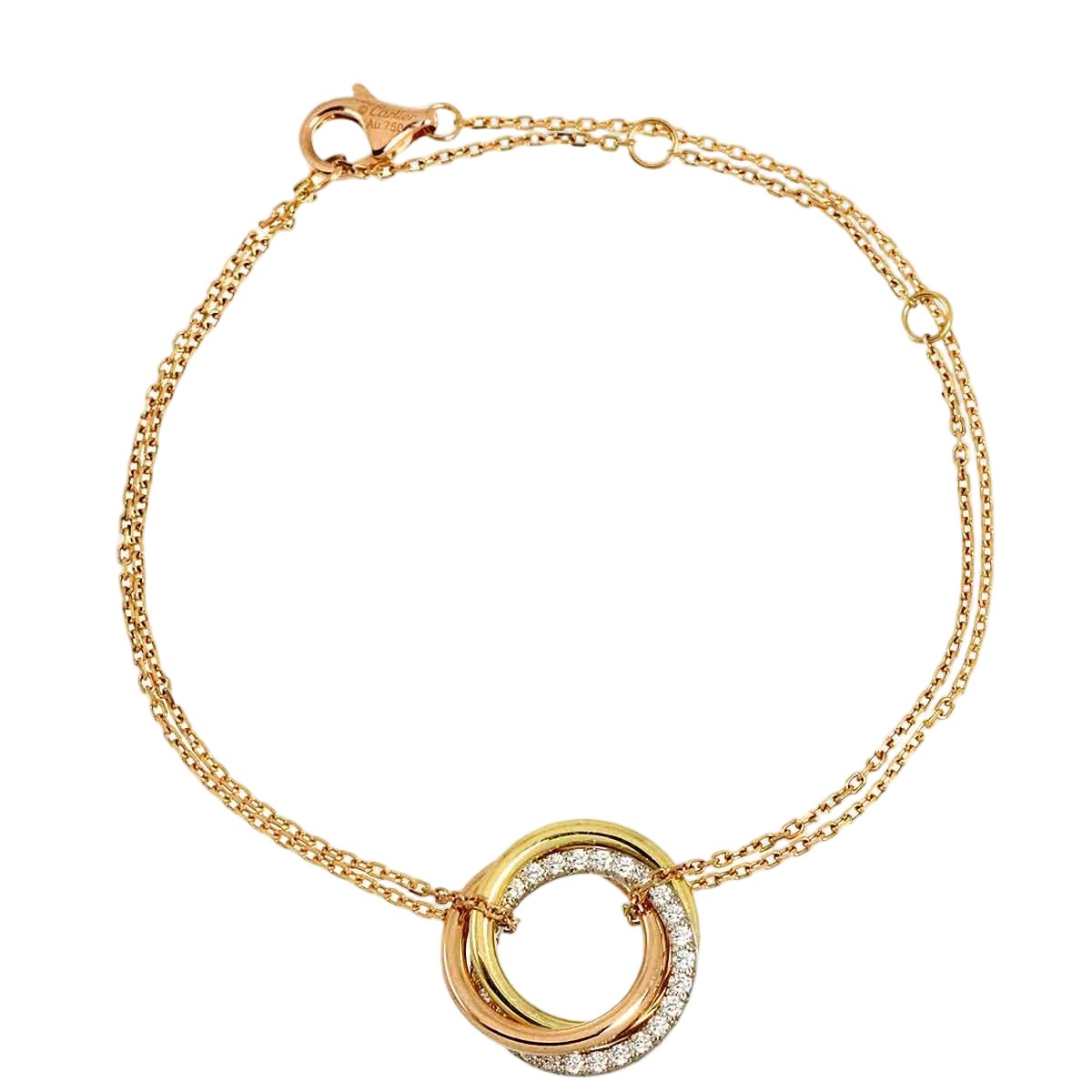Cartier Trinity Diamond Bracelet 18 18k Yellow Gold WG PG 750 Three