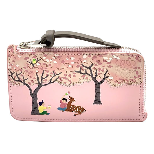 Loewe Suna Fujita Deer Coin Card Holder Leather Light Gray Light Pink Case
