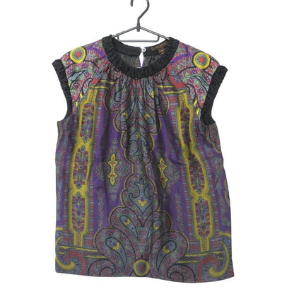 Louis Vuitton Blouse Silk Round Neck Sleeveless Pullover Top All Over Pattern