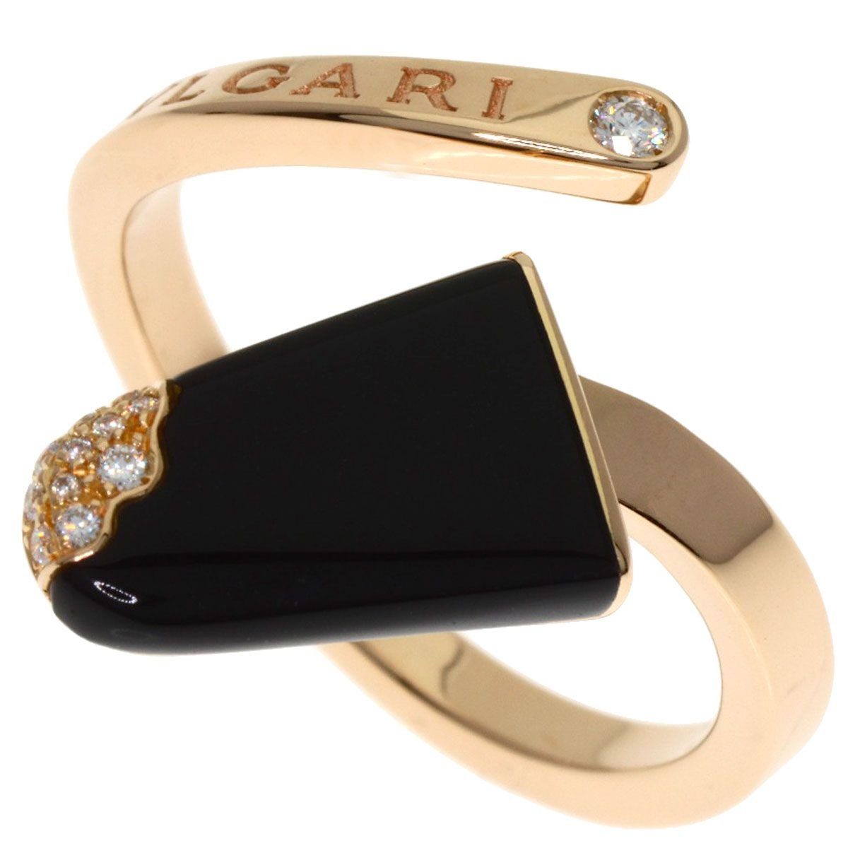 Bvlgari Gelati Onyx Diamond 54 Ring 18k Pink Gold