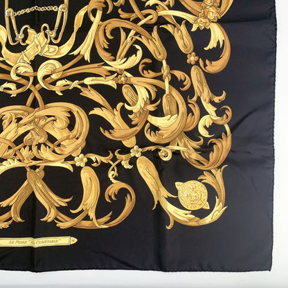 Hermes Carre 90 LE MORS A LA Conetable Gag Grace Black And Gold Scarf With Box