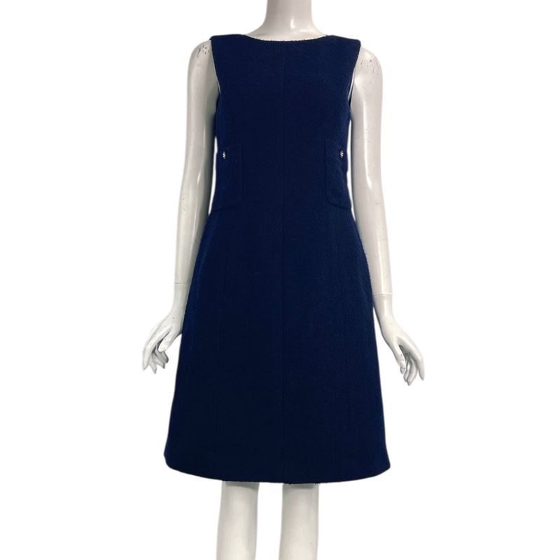 Chanel 96P Coco Button Setup Jacket Dress Wool Navy Size 40