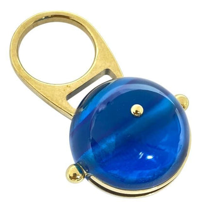 Christian DIOR Ring Accessories Jewelry Small Tribal Ball Logo GP Gold Blue (M