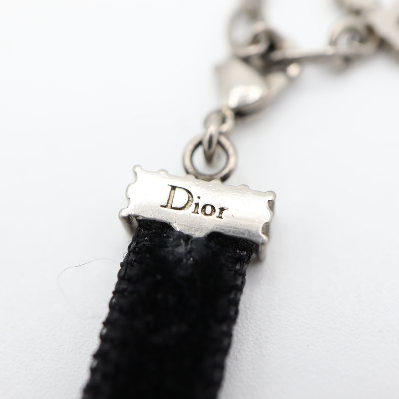 Christian DIOR Choker DIOR Rhinestone Velour Black Ladies With Box Yo649