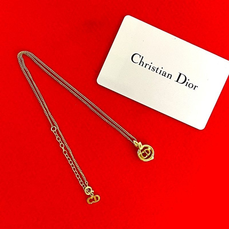 Christian Dior CD Logo Motif Chain Necklace Pendant Accessory Gold 125-6