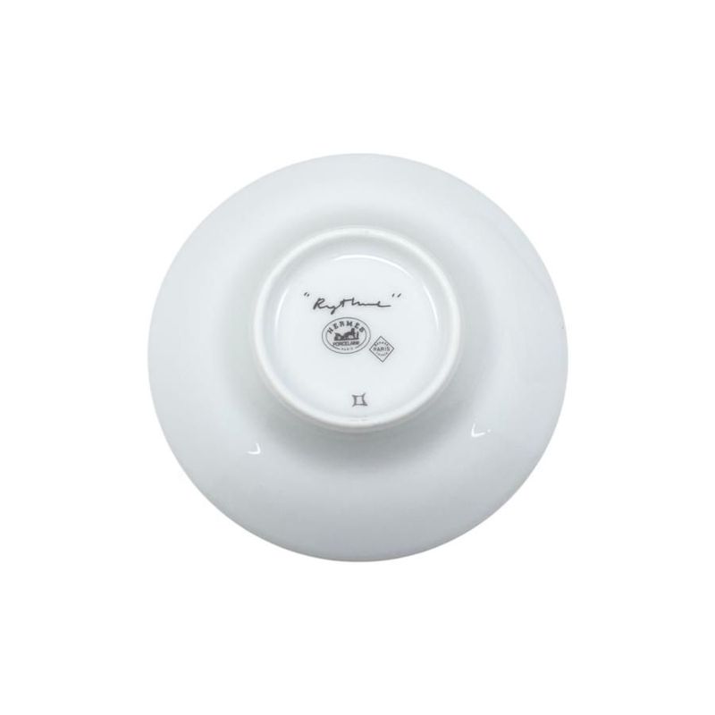 Hermes Teacup Rhythm Asian Teacup and Saucer with Lid H Logo Green White Hermes