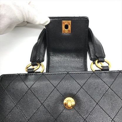 Chanel Caviar Leather CC Logo Turnlock Hand Tote Black