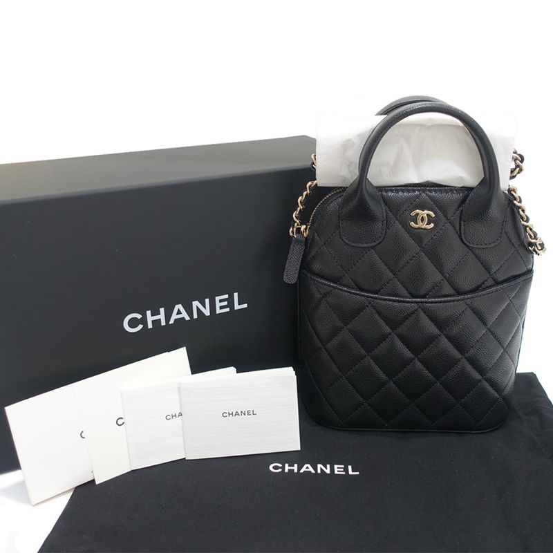 Chanel Chain Clutch Bag 2WAY Bag Caviar Skin Black Chien Pangold