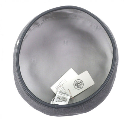 Hermes Cotton Cowhide Sante Honore Series Button Piping Cow Leather Beret Gray — view 8
