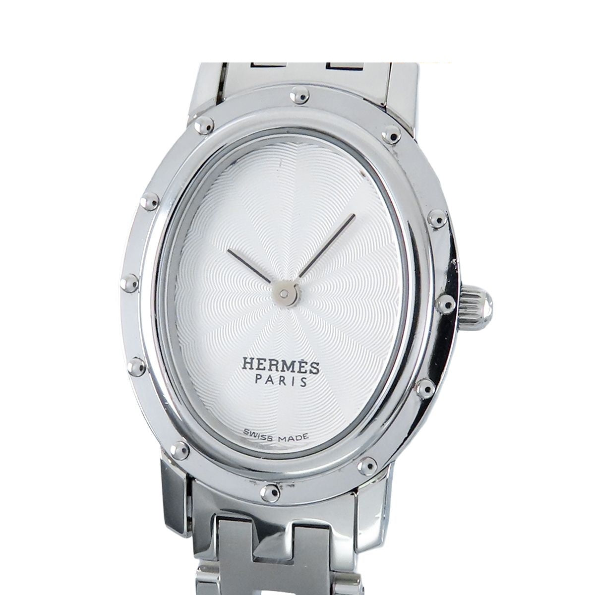 Hermes Clipper Oval Silver SS Watch Quartz