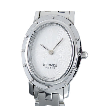 Hermes Clipper Oval Silver SS Watch Quartz
