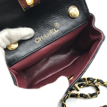 Chanel CC Logo Mini Quilted Lambskin Turnlock Chain Shoulder Bag Black