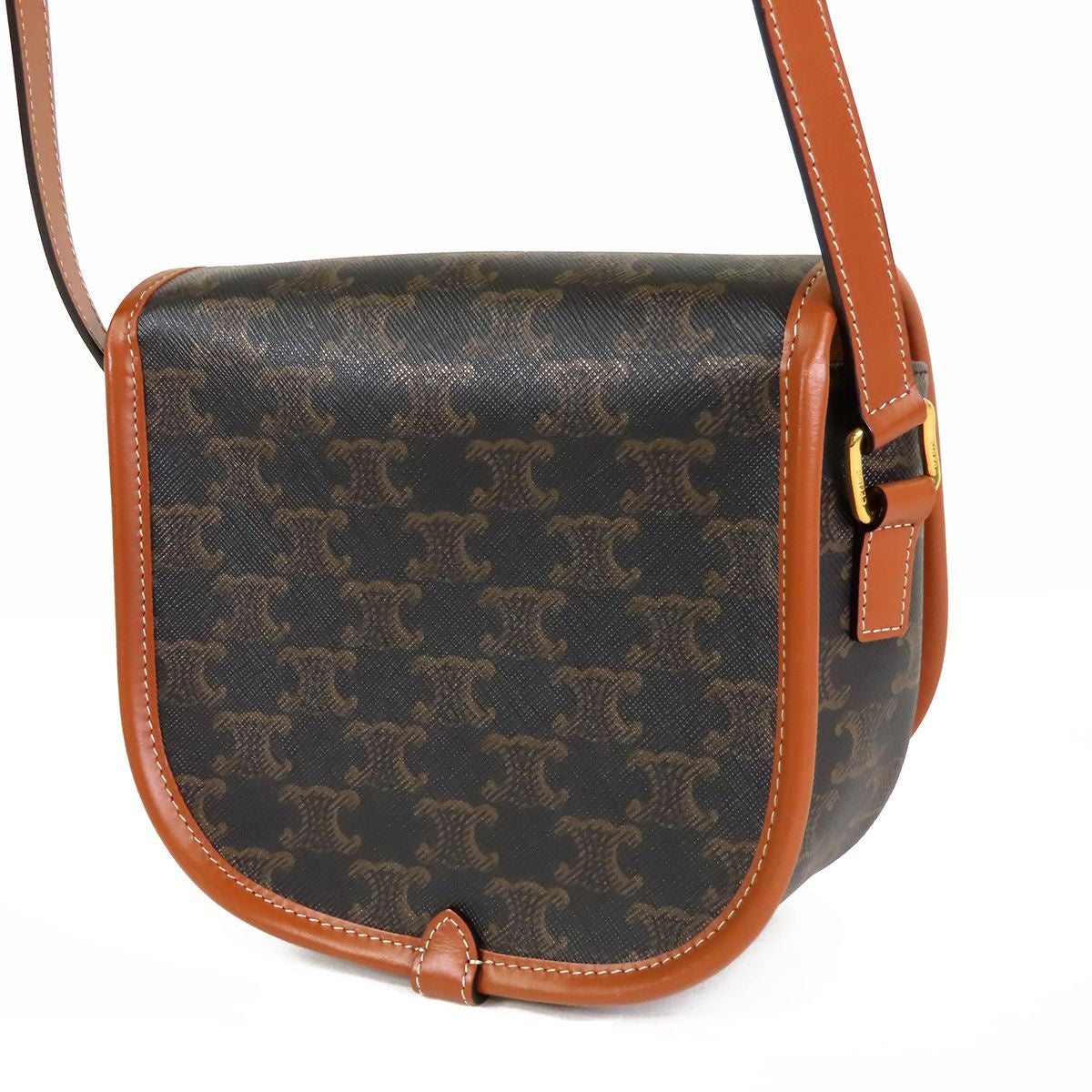 Celine Folco Brown Calfskin Triomphe Canvas Shoulder Bag — view 2
