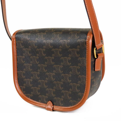 Celine Folco Brown Calfskin Triomphe Canvas Shoulder Bag — view 2