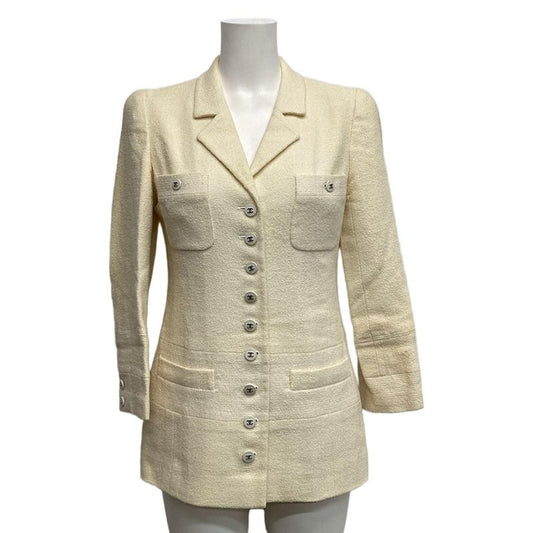 Chanel Jacket Size 38 M Women - P06411 Ivory Long Sleeves/shoulder Pads Wool
