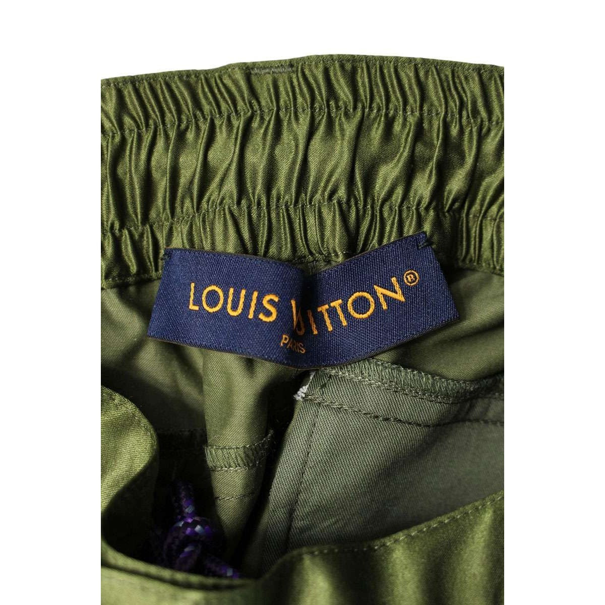 Louis Vuitton Logo Embroidery Silk Blend Cargo Long Pants Dark Green — view 3