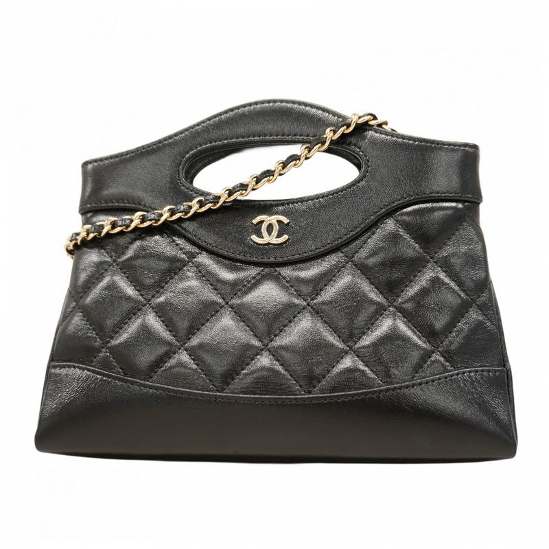 Chanel Handbag Matelasse Calfskin Black Chien Pan Gold Hardware Women
