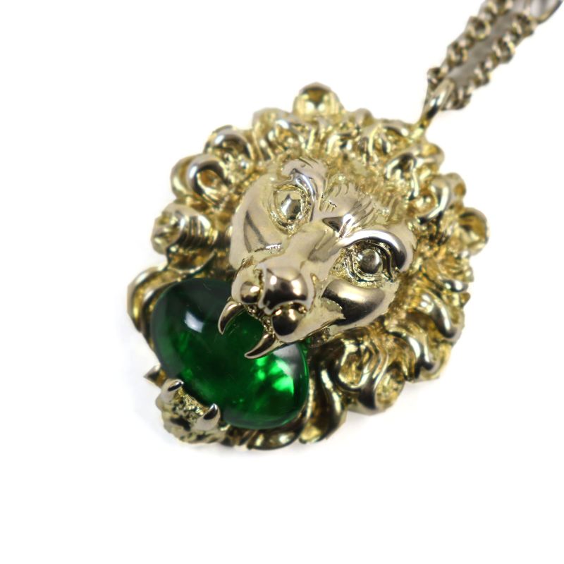 Gucci 412885 Lion Head Colored Stone Chain Necklace /pendant