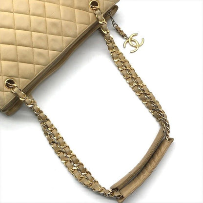 Chanel CC Logo Quilted Lambskin Chain Shoulder Bag Leather Beige