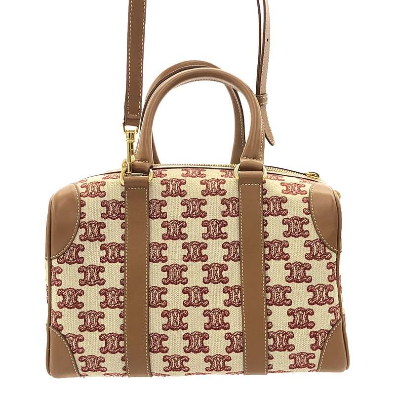 Celine - Triomphe Calf Leather Canvas Small 2way Shoulder Boston Bag - Brown