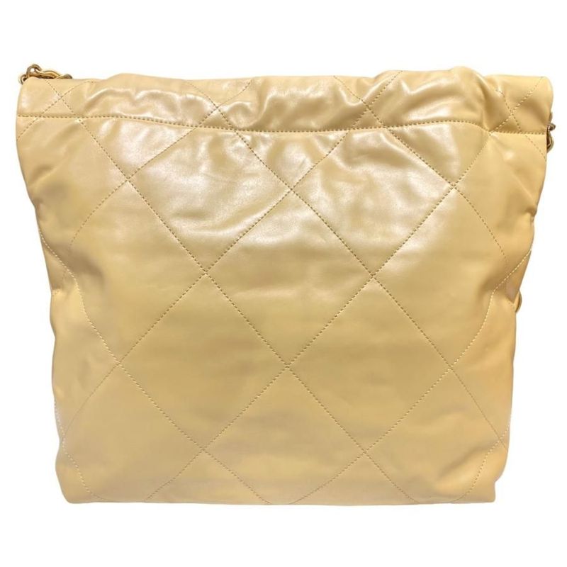 Chanel 22 Tote Small Handbag As3260 Matelasse Coco Mark Plate Yellow Gold