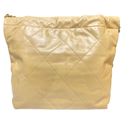 Chanel 22 Tote Small Handbag As3260 Matelasse Coco Mark Plate Yellow Gold