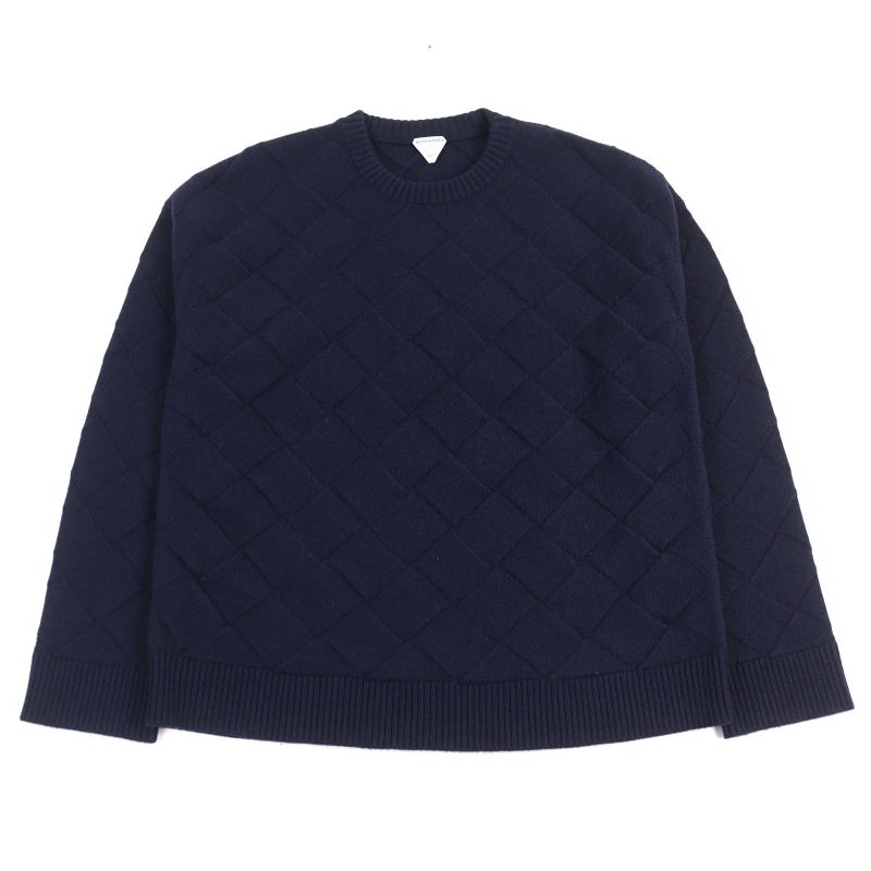 Bottega Veneta 751972 Wool Intrecciato Crew Neck Ribbed Sweater Knit Navy M