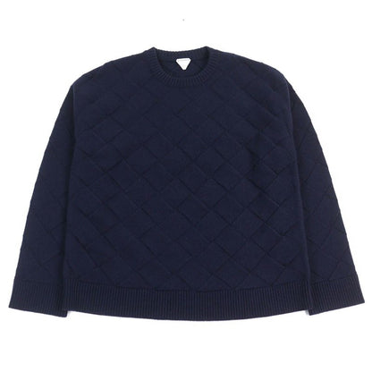 Bottega Veneta 751972 Wool Intrecciato Crew Neck Ribbed Sweater Knit Navy M